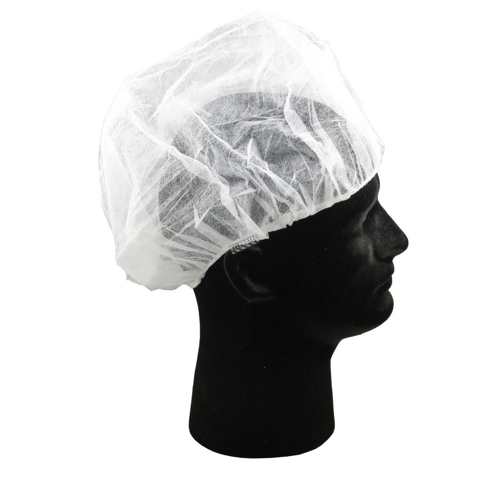 Bonnet à cheveux blanc fait de polypropylène non-tissé, grandeur 24 po,  vendus en paquet de 100.