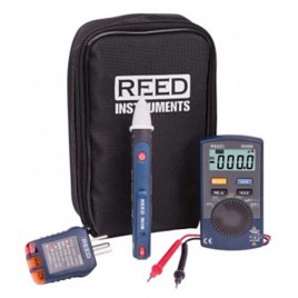 Combo household electrical test kit with 3 instruments and carrying case.