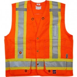 Veste d’arpenteur en polyester orange fluo avec 14 poches, CSA Z96-15 classe 2 niveau 2.