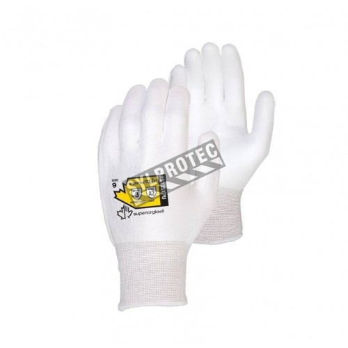 Superior Touch white Dyneema cut-resistant gloves with PU coating, ASTM/ANSI puncture resistant level 3 &amp; cut resistant level A2