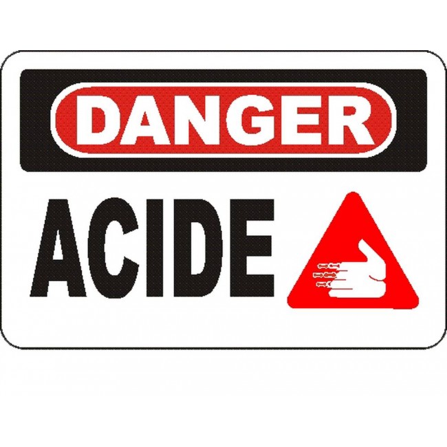 French OSHA “Danger Acid” sign in various sizes, materials, languages & optional features