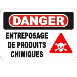 Affiche OSHA «Danger Entreposage de produits chimiques» en français: langues, options, formats & matériaux variés