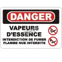 Affiche OSHA «Danger Vapeurs d’essence Interdiction de fumer Flamme nue interdite»: langues, options, formats & matériaux variés