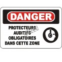 Affiche OSHA «Danger Protecteurs auditifs obligatoires dans cette zone»: langues, options, formats & matériaux variés