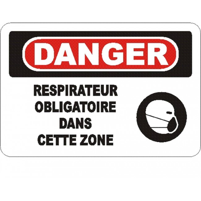 French OSHA “Danger Respirator Mandatory in This Zone” sign in various sizes, materials, languages & optional features