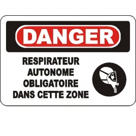 French OSHA “Danger Self-Contained Breathing Apparatus Mandatory in This Zone” sign: many sizes, materials, languages & options