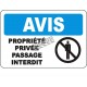Affiche OSHA «Avis Propriété privée Passage interdit» en français: langues, options, formats & matériaux variés
