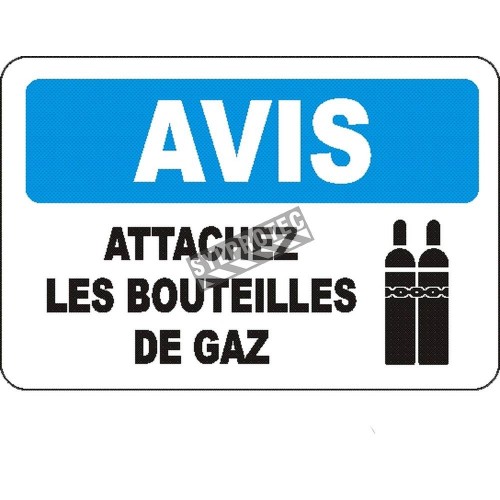 Affiche OSHA «Avis Attachez les bouteilles de gaz» en français: langues, options, formats & matériaux variés