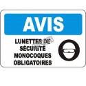 Affiche OSHA «Avis Lunettes de sécurité monocoques obligatoires» en français: langues, options, formats & matériaux variés