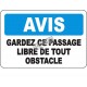 French OSHA “Notice Keep Aisle Clear of Obstacles” sign in various sizes, materials, languages & optional features