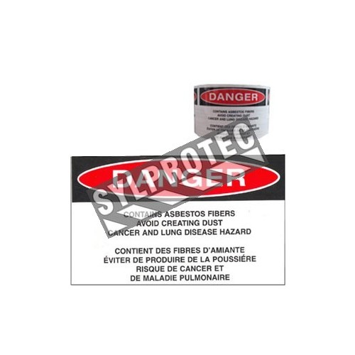 Bilingual sticky vinyl tag to identify bulky asbestos-containing waste in sealed wrapping. 5&quot; X 3&quot; sold by unit.