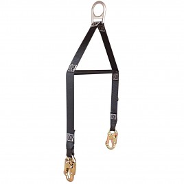 North Safety lifting yoke & spreader bar for work in confined spaces. Polyester webbing, carabiners & D-Ring of steel alloys.