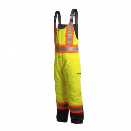 Yellow high visibility overalls with retroreflective stripes, CSA Z96-15 Class 2 level 2.