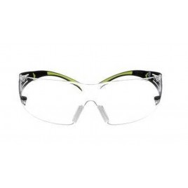 3M SF401SecureFit protective eyewear with anti-fog treated clear polycarbonate lenses with black temples w/ neon green accents