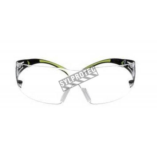 Lunette de sécurité SecureFit SF401 pour protection oculaire de 3M. Lentille claire antibuée avec monture noir et vert