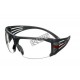 3M SF601 SecureFit protective eyewear with anti-fog treated clear polycarbonate lenses with grey temples w/ red accents