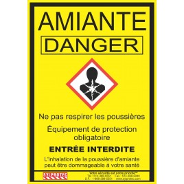 Statutory & compulsory sign for Quebec construction sites involving asbestos related activities. 14"x18.5". Only in French.