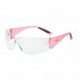 Woman protective eyewear pink whit clear polycarbonate lenses. CSA approved for impact protection.
