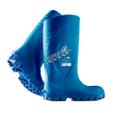 Bekina StepliteX waterproof blue polyurethane boots with steel toe caps and steel soles, CSA Z195 compliant.