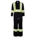 Black coveralls with reflective stripes