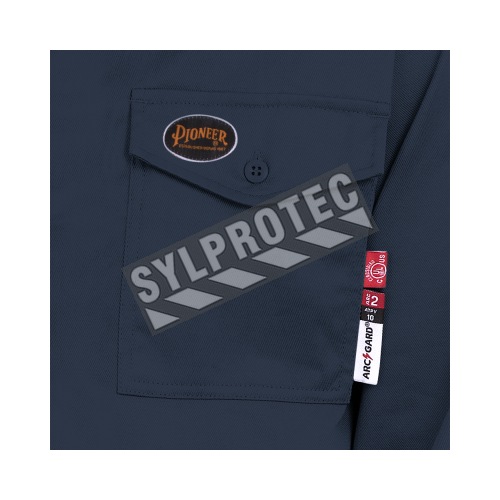 Safety shirt, FR-TECH 7 oz fireproof, navy blue size small to 4XL, Pioneer V2540440, model 7742, sold by unit