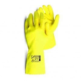 Natural yellow rubber latex unsupported textured & flock-lined safety glove. 12 in long and 16 mils thick. 