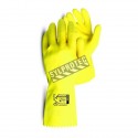 Natural yellow rubber latex unsupported textured & flock-lined safety glove. 12 in long and 20 mils thick. 