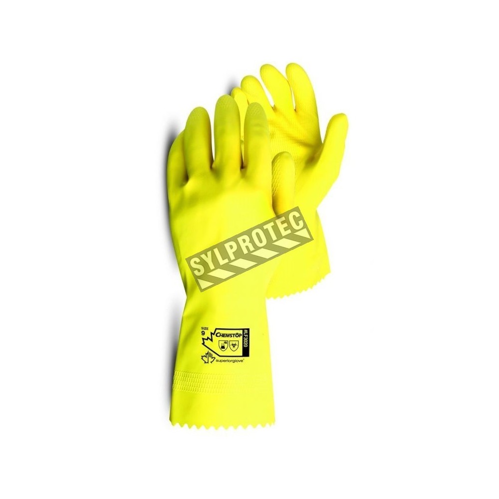 Natural latex textured & flock-lined safety glove. 12 in, 20 mils