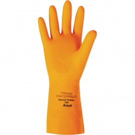 Orange latex glove textured 13 in long and 29 mils thick. 