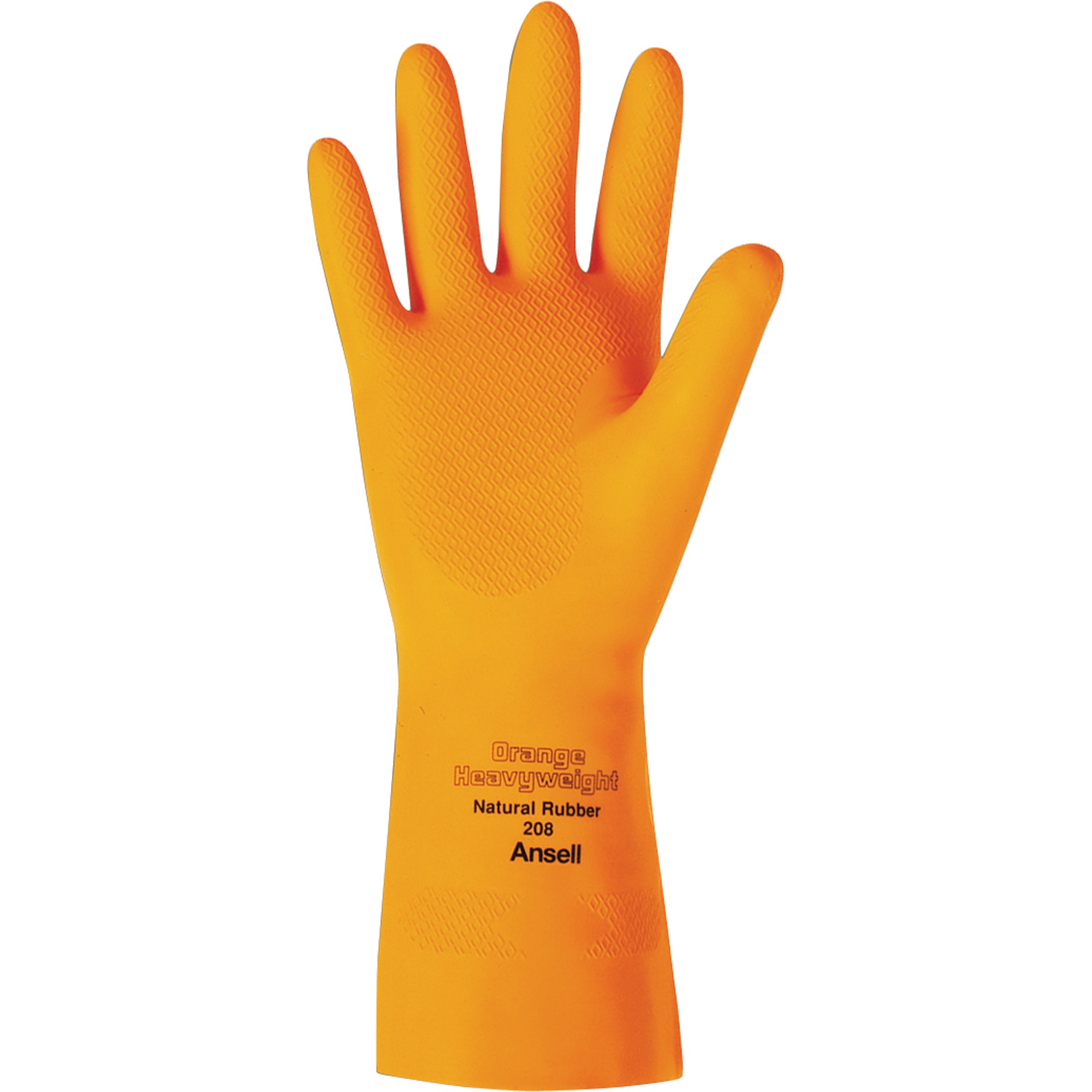 Orange latex glove textured 13 in long and 29 mils thick