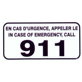 Affiche bilingue d’urgence et d’incendie «En cas d'urgence, appeler 911» en vinyle autocollant