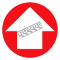 Self-adhesive vinyl circular arrow sign for custom-made emergency and fire safety signage