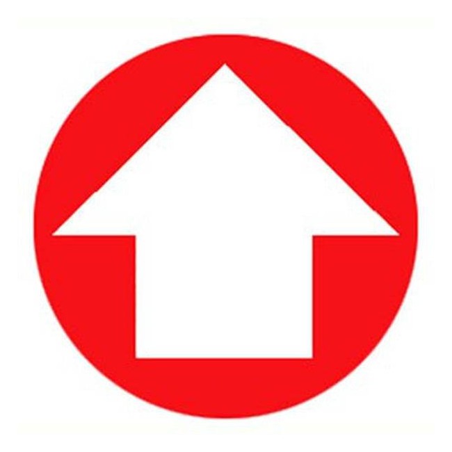 Self-adhesive vinyl circular arrow sign for custom-made emergency and fire safety signage