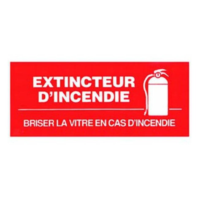 French self-adhesive vinyl "Fire Extinguisher In Case of Fire Break Glass" emergency and fire safety sign