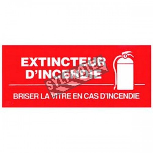 French self-adhesive vinyl "Fire Extinguisher In Case of Fire Break Glass" emergency and fire safety sign