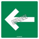 Aluminum sign with white arrow on green background to direct to fire department connections.