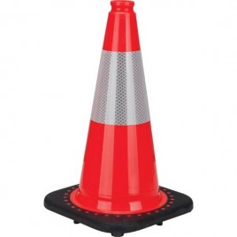 Orange traffic cone 18 in. with reflective band of 4 in. Weight: 3.8 lbs. Made from 100% PVC. 