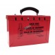 Boîte de verrouillage rouge, pour groupe de travailleurs en procédure de verrouillage.