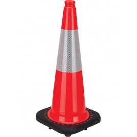 Orange traffic cone whit 4 in collar, 28 in. long, weight: 7.5 lbs. Made from 100% PVC.