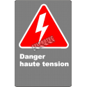 French CDN "Danger High Tension" sign in various sizes, shapes, materials & languages + options