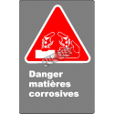 Affiche CDN «Danger matières corrosives» en français: divers formats, matériaux & langues + options