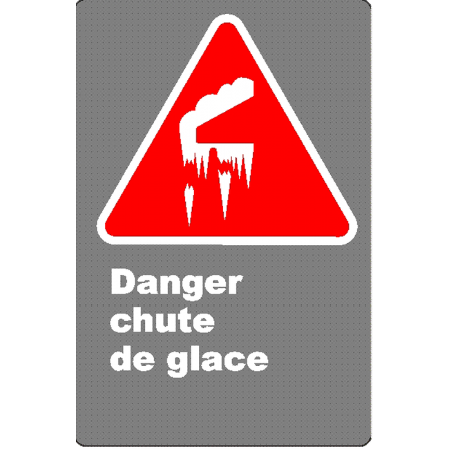 Affiche CSA «Danger chute de glace» en français: divers formats, matériaux & langues + options
