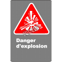 Affiche CDN «Danger d’explosion» en français: divers formats, matériaux & langues + options
