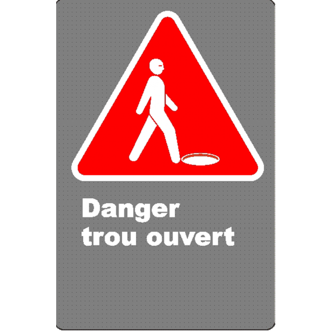 Affiche CSA «Danger trou ouvert» en français: langue, format & matériau divers + options