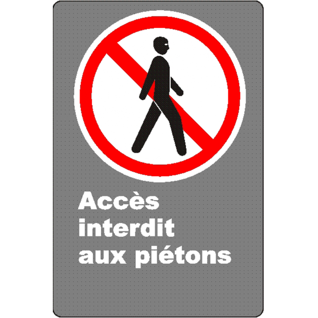 Affiche CSA « Accès interdit aux piétons » de langue française : formats variés, matériaux divers, d’autres langues & options