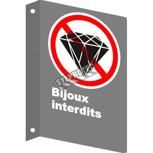 French CSA &quot;No Jewelry Allowed&quot; sign in various sizes, shapes, materials &amp; languages + optional features