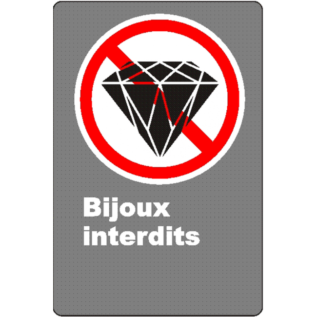 Affiche CSA « Bijoux interdits » de langue française: formats variés, matériaux divers, d’autres langues & options