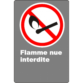 French CSA "No Open Flames" sign in various sizes, shapes, materials & languages + optional features