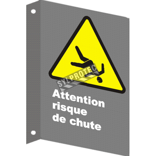 French CSA &quot;Caution Fall Hazard&quot; sign in various sizes, shapes, materials &amp; languages + optional features