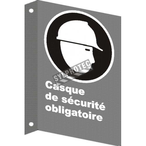 French CSA &quot;Safety Helmet Mandatory&quot; sign in various sizes, shapes, materials &amp; languages + optional features